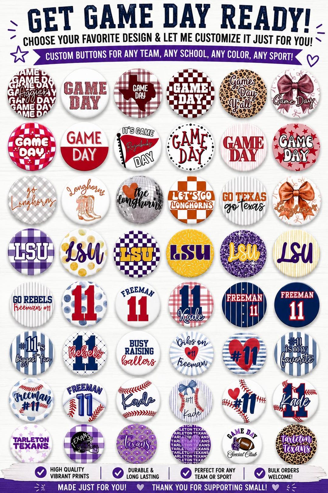 Game Day & Sport Buttons - Custom! 2.25 Inch - Etsy