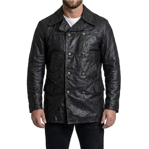 Vintage Leather Pea Coat - Etsy