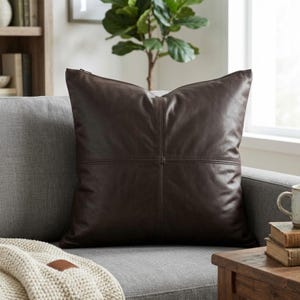 Herren Dunkelbraun Echtleder Kissenbezug - Quadratischer Kissenbezug - Modernes Dekoratives 45 x 45 cm 2er-Pack Sofakissen Wohnkultur