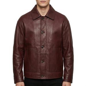 Brun läderjacka i äkta läder för män - Arbetsjacka i äkta läder i vintagestil - Klassisk casualjacka med knappar - Present till honom