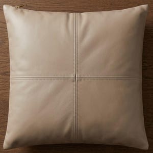 Men's Beige Real Leather Throw Pillow Cover - Square Cushion Cover - Modern Decorative 17 x 17 Inches Pack Of 2 Sofa Pillow Case Home Decor