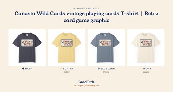 Retro Canasta Shirt Wild Cards Vintage Tin Label Garment Dyed Tee Game Night detail