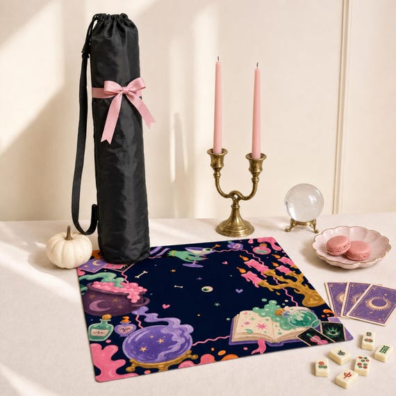 Spooky Cocktail Mahjong Mat: Witchy Potion Bar Neoprene, 4 Sizes with Storage Bag detail