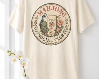 Mahjong Social Club Comfort Colors T-Shirt | Vintage Floral Peacock Tee Game Night Gift