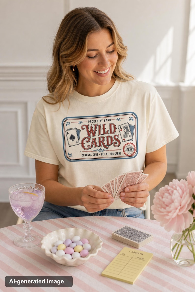 Retro Canasta Shirt Wild Cards Vintage Tin Label Garment Dyed Tee Game Night