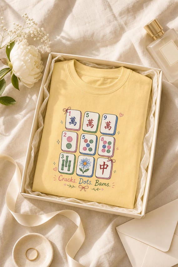 Mahjong Tiles Illustration Shirt Crak Dot Bam Comfort Colors Garment Dyed Tee Game Night detail
