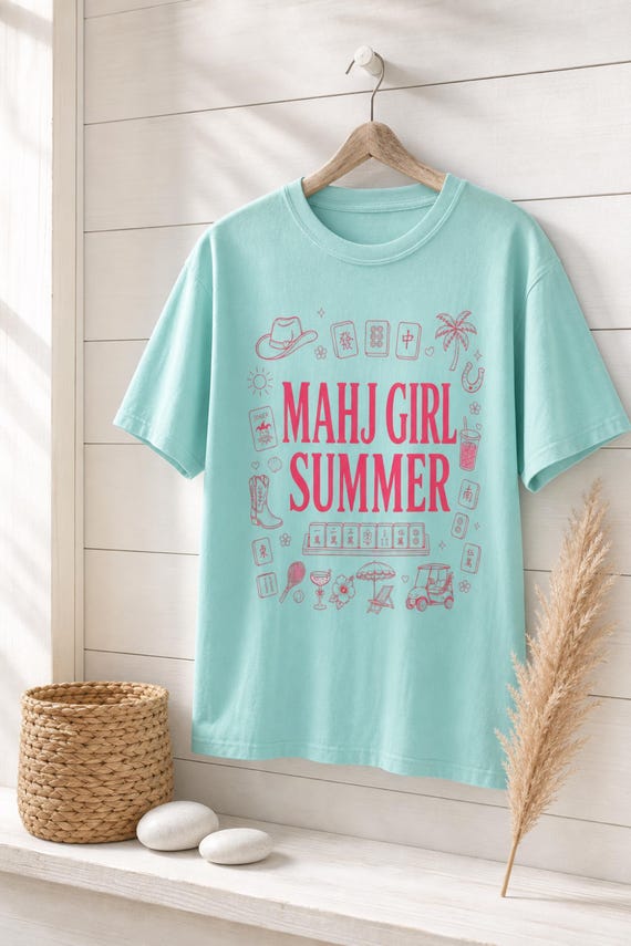 Mahj Girl Summer Mahjong Shirt Garment Dyed Tee Game Night Beach detail