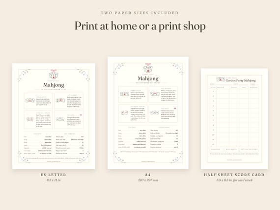 Mahjong Cheat Sheet Printable: Rules Guide, Charleston, Score Cards, Host Kit, Letter A4 detail