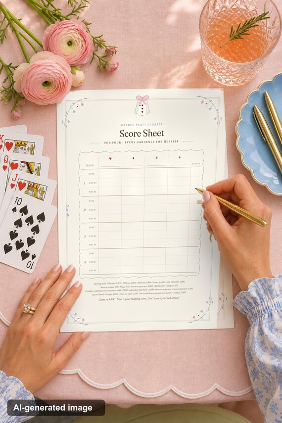 Canasta Score Sheets Printable Modern American Rules Guide US Letter A4 Digital Download detail