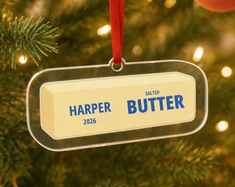 Butter Ornament Personalized: Squishy Salted Stick, Custom Name Cut Acrylic, Sibling Set
