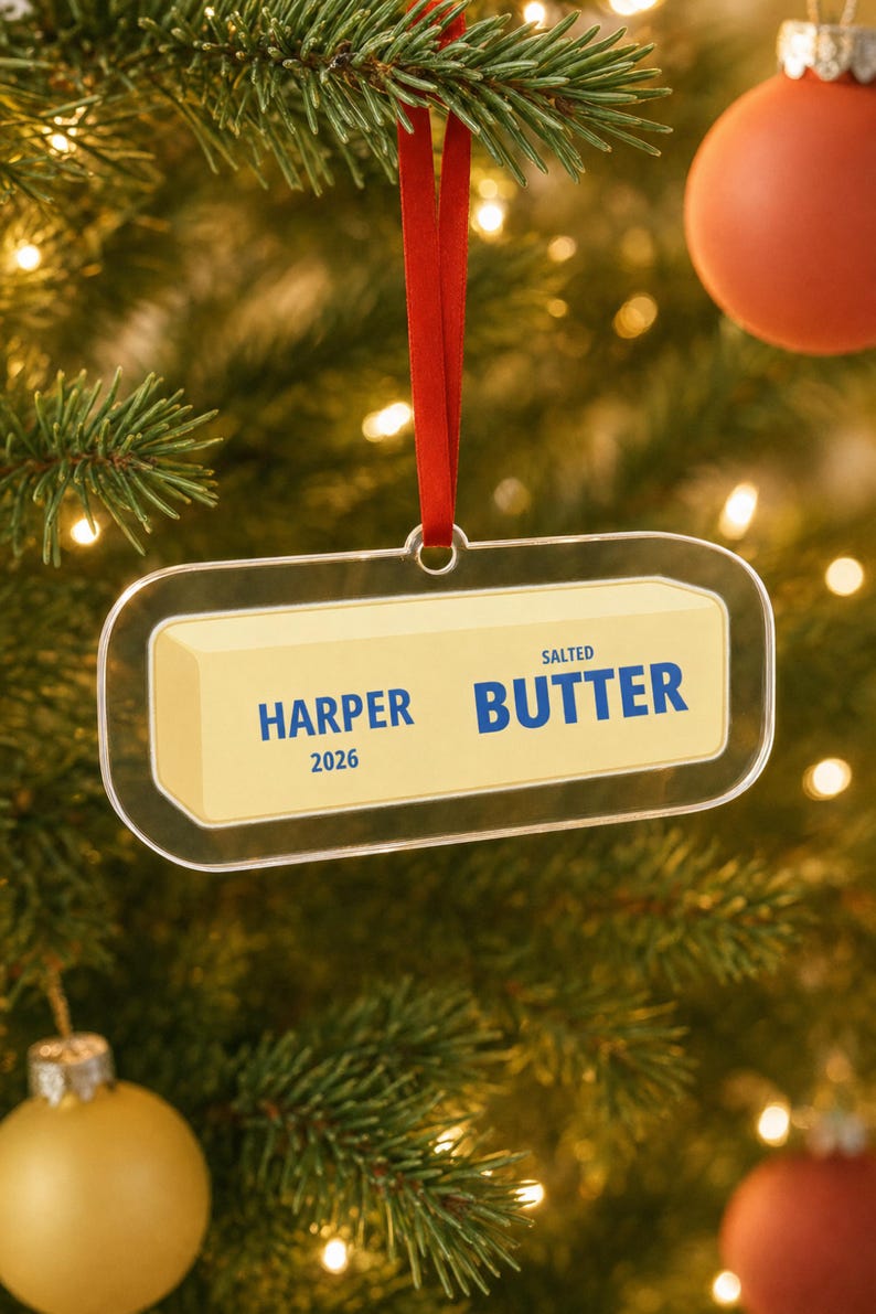 Butter Ornament Personalized: Squishy Salted Stick, Custom Name Cut Acrylic, Sibling Set