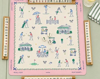 Country Club Mahjong Mat: Tennis Golf Pickleball Toile Neoprene, 4 Sizes with Storage Bag