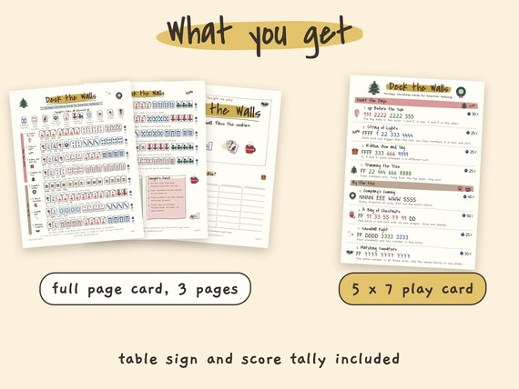 Christmas Mahjong Card: 13 Printable Hands, Holiday Game Night for Mah Jongg Groups, Ink Saver detail