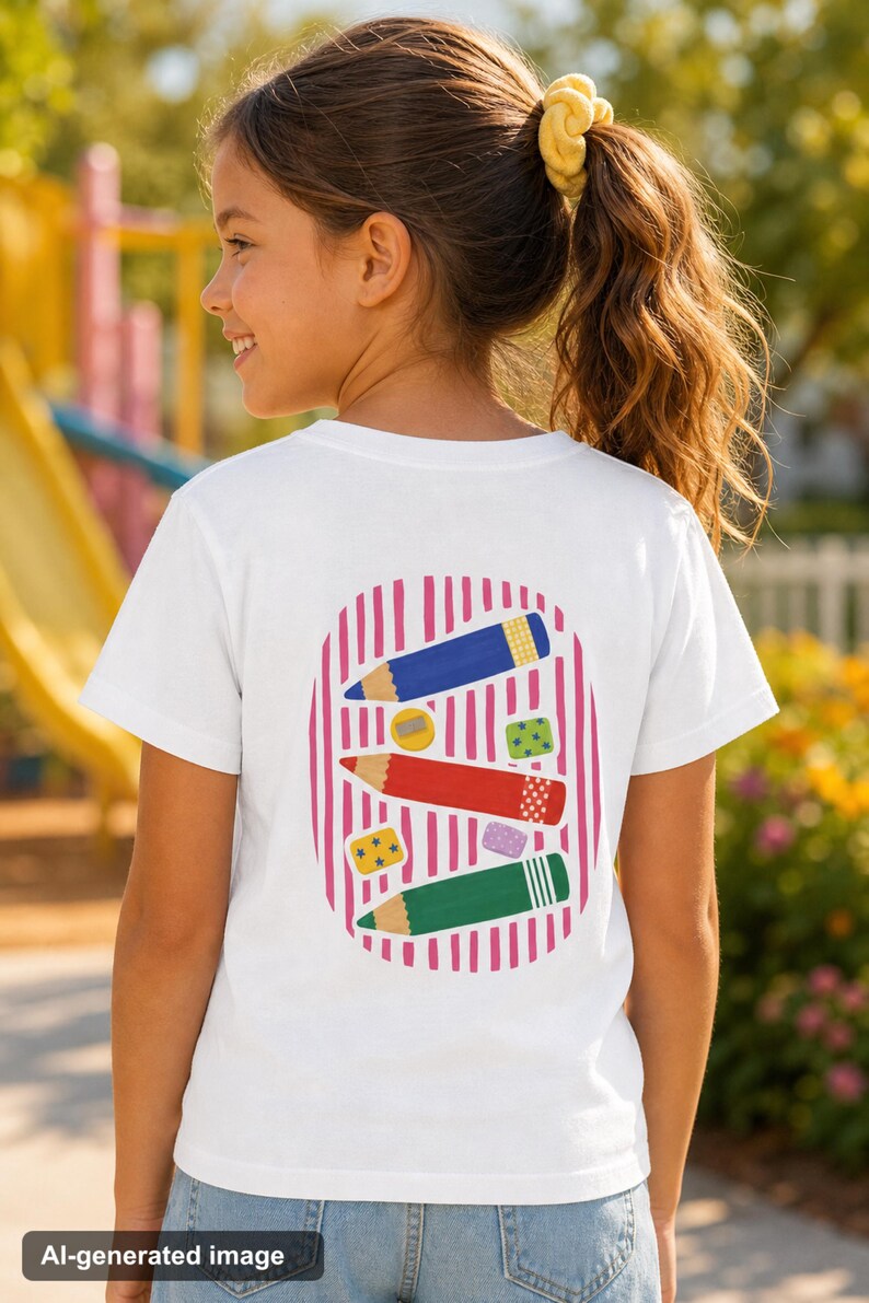 Personalized Back to School Shirt Colored Pencil Youth Tee Custom Name Kids First Day of School Boys Girls Front and Back Print