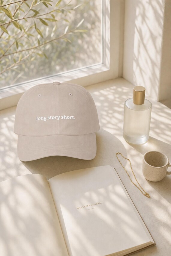 Embroidered Dad Hat Long Story Short Minimalist Quote Cap Aesthetic Women detail