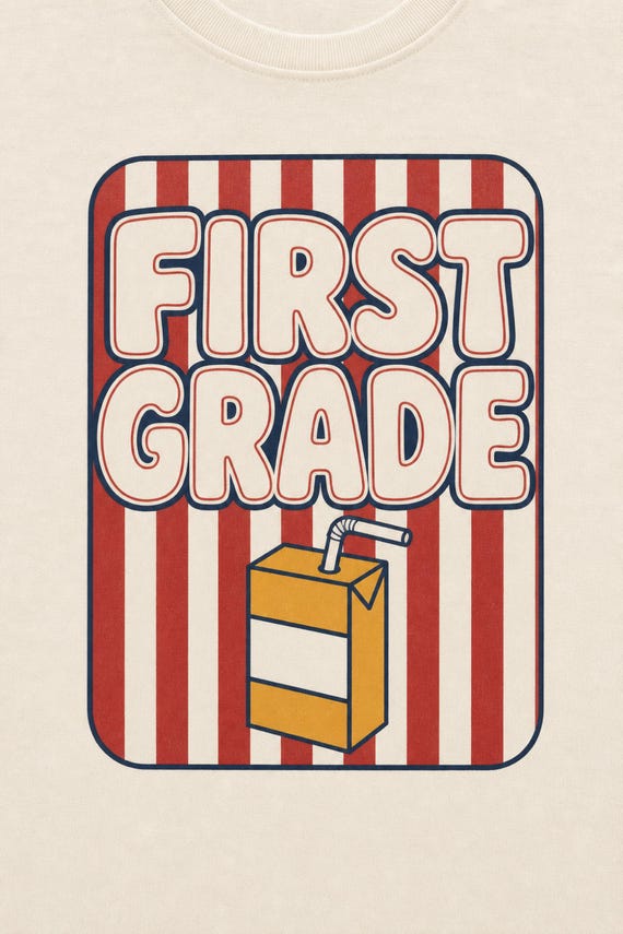 First Grade Shirt Boys Girls Retro Groovy Back to School Tee Juice Box Graphic First Day Outfit Youth Kids Gift detail