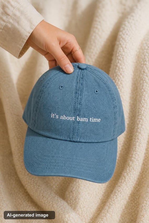 Bam Time Mahjong Denim Hat Embroidered Cap Game Night Tile Lover detail