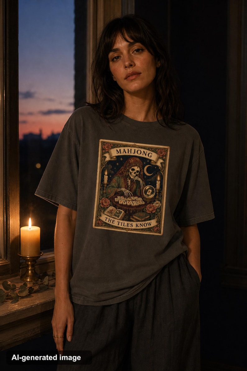 Mahjong Tarot Card Shirt The Tiles Know Skeleton Fortune Teller Comfort Colors Garment Dyed Tee Halloween Game Night Gift
