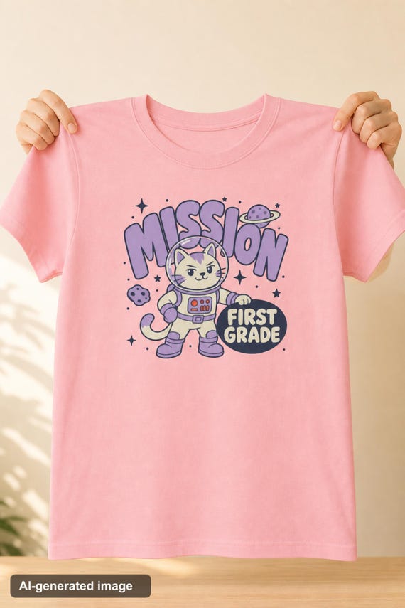 Astronaut Cat First Grade Shirt Kids Space Back to School Tee Youth Boys Girls First Day of School Outfit detail