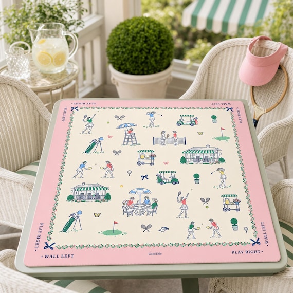 Country Club Mahjong Mat: Tennis Golf Pickleball Toile Neoprene, 4 Sizes with Storage Bag detail
