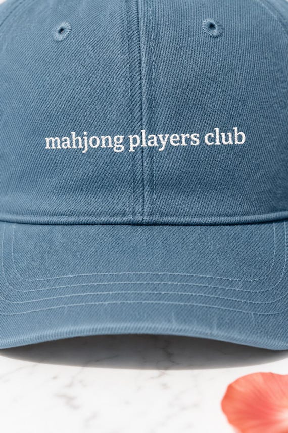 Mahjong Players Club Denim Hat Embroidered Vintage Cap Game Night Gift detail