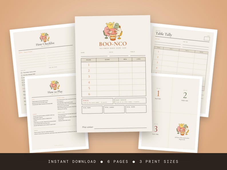 Halloween Bunco Score Sheets Printable Boo-nco Score Cards Digital Download Party Kit Host Checklist Table Tally Ghost Game Night