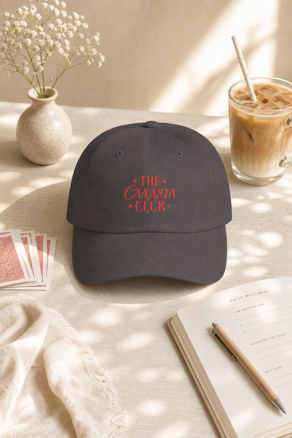 Embroidered Canasta Dad Hat | Vintage Script Card Game Cap | Canasta Player Gift for Game Night detail