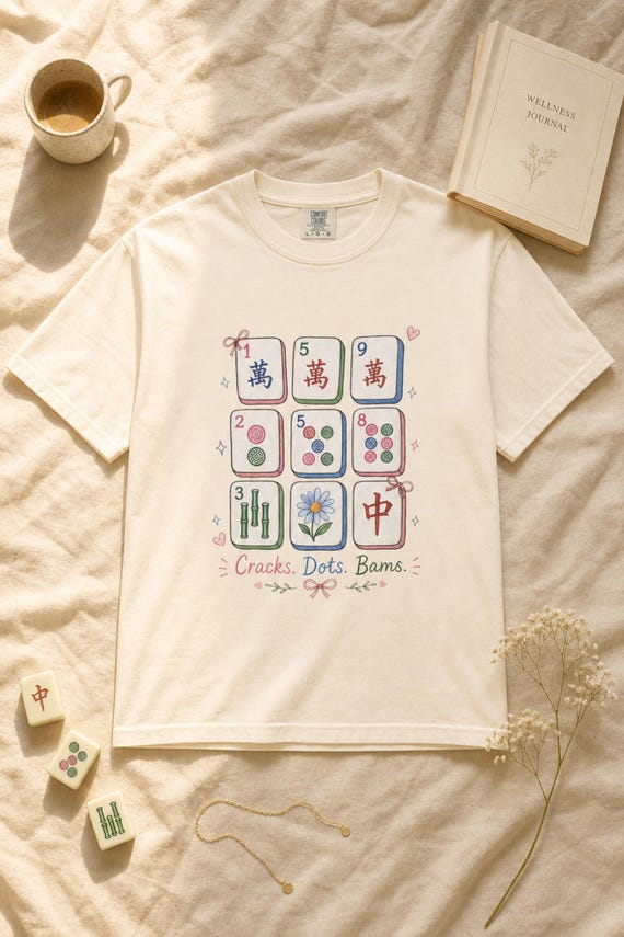 Mahjong Tiles Illustration Shirt Crak Dot Bam Comfort Colors Garment Dyed Tee Game Night detail