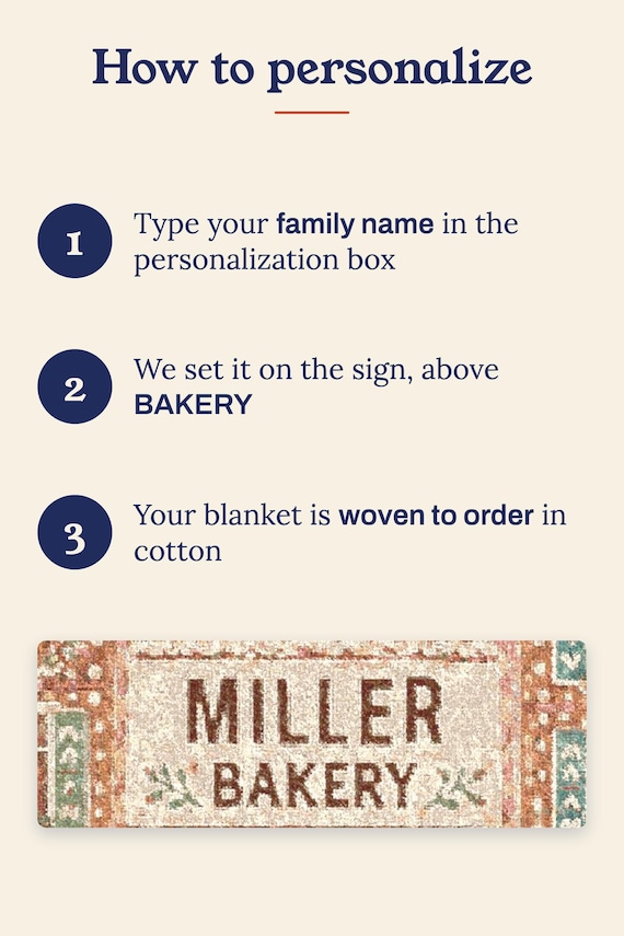 Gingerbread Blanket: Custom Woven Throw, Personalized Family Name, Pink Christmas Cotton Tapestry detail