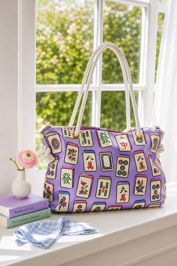 Mahjong Travel Duffel Bag Tile Print Weekender Overnight Carryall Game Night detail