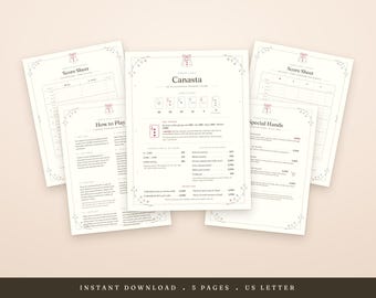 Canasta Score Sheets Printable Modern American Rules Guide US Letter A4 Digital Download