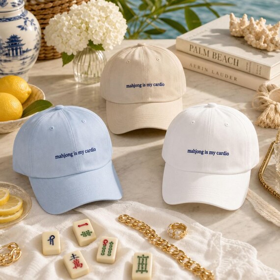 Mahjong Is My Cardio Embroidered Hat Cotton Twill Cap Game Night Player detail