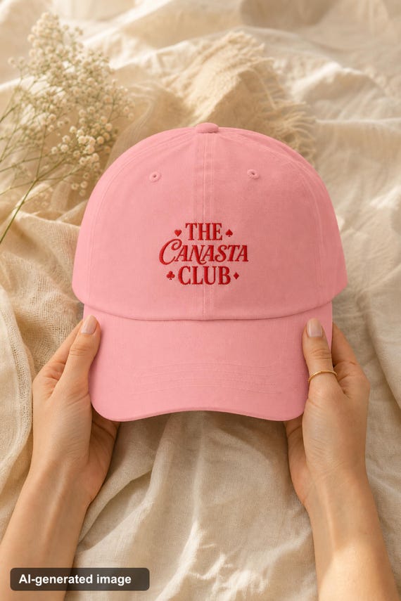 Embroidered Canasta Dad Hat | Vintage Script Card Game Cap | Canasta Player Gift for Game Night detail