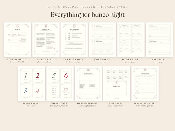 Bunco Score Sheets Printable: Garden Party Host Kit, Table Tally, Rules Guide, Invitation, Letter A4 detail