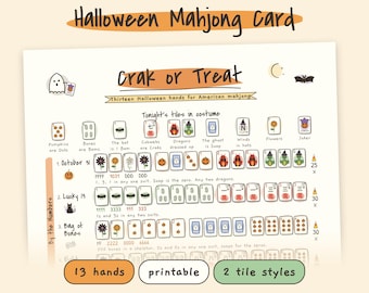 Halloween Mahjong Card: 13 Printable Hands, American Mah Jongg Game Night, Ink Saver