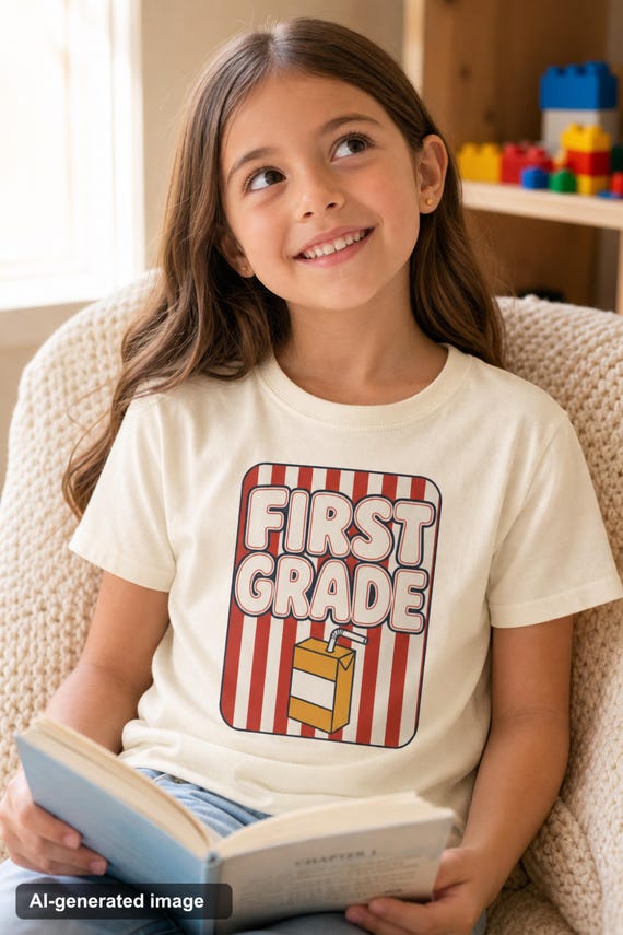 First Grade Shirt Boys Girls Retro Groovy Back to School Tee Juice Box Graphic First Day Outfit Youth Kids Gift detail