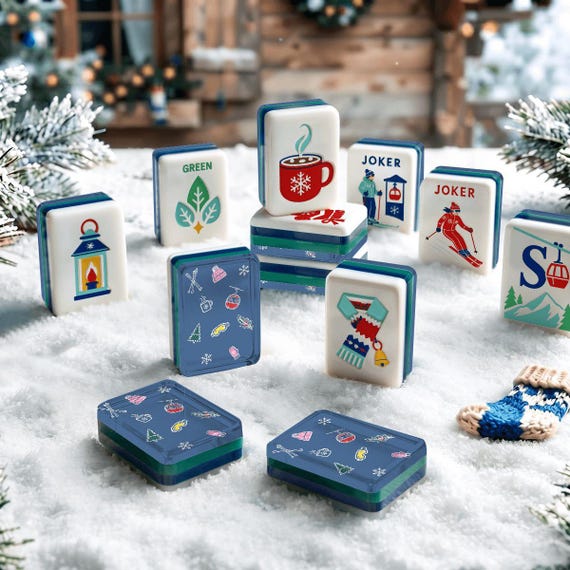 Ski Mahjong Tiles: Mah Jongg Set, Winter Chalet Style, 4 Layer Acrylic, 160 Pieces detail