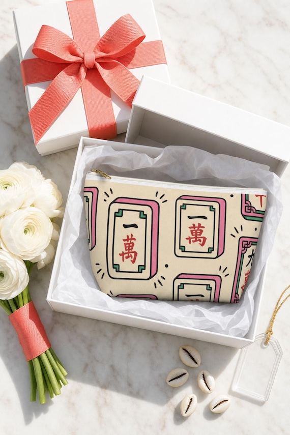 Mahjong Tile Storage Bag Canvas Pouch Fits Full Set Travel Organizer Game Night detail