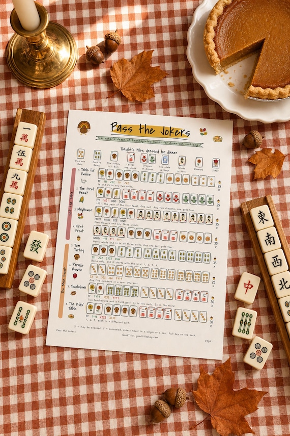 Thanksgiving Mahjong Card: 13 Printable Hands, Friendsgiving Mah Jongg Game Night, Ink Saver detail