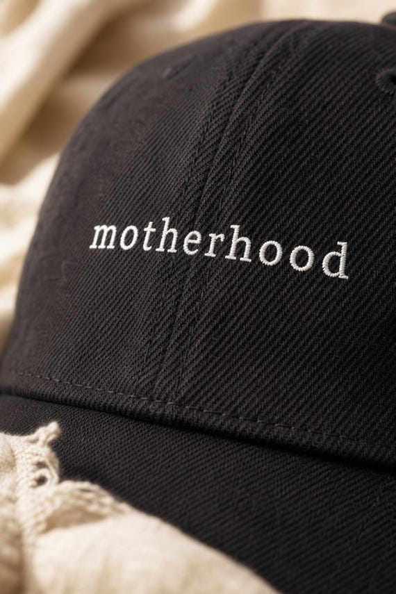 Motherhood Denim Hat Embroidered Minimalist Mom Cap Mothers Day detail