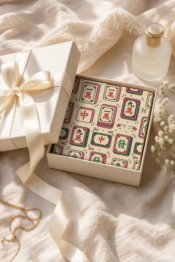 Mahjong Cocktail Napkins Set of 4 Tile Print Hostess Table Decor detail