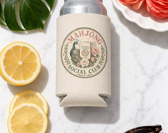 Mahjong Social Club Can Cooler East Wind Drinks First Peacock Floral Game Night