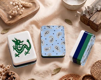 American Mahjong Set: 4 Layer Blue Green Tiles, Bandana Paisley Backs, 166 Pieces with Dice