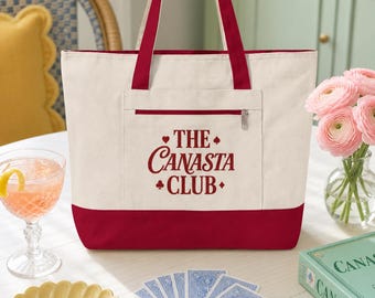 Canasta Tote Bag Zippered Canvas Card Game Club Natural Cotton