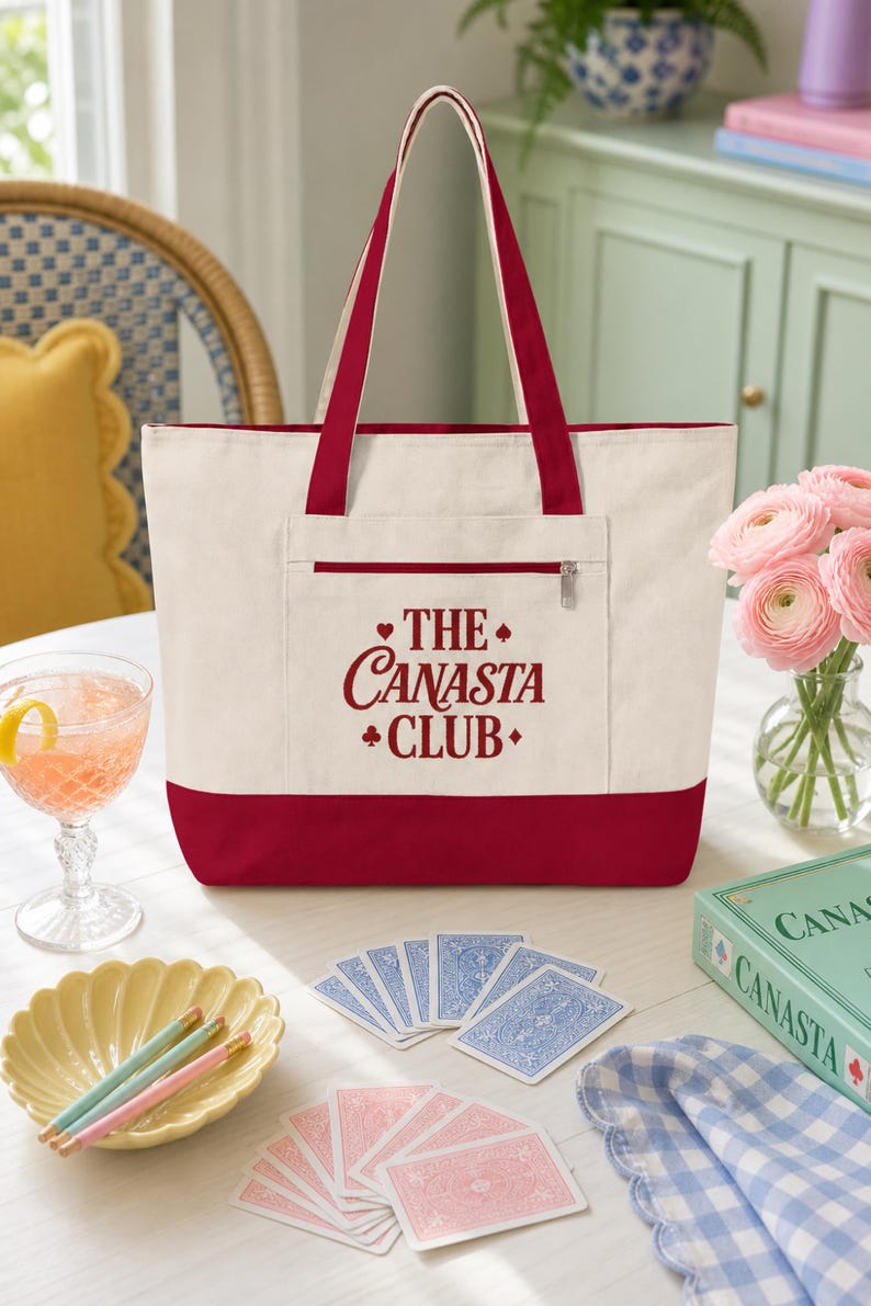 Canasta Tote Bag Zippered Canvas Card Game Club Natural Cotton