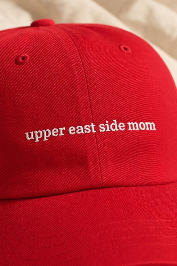 Upper East Side Mom Embroidered Hat NYC Preppy Cotton Cap Mothers Day detail