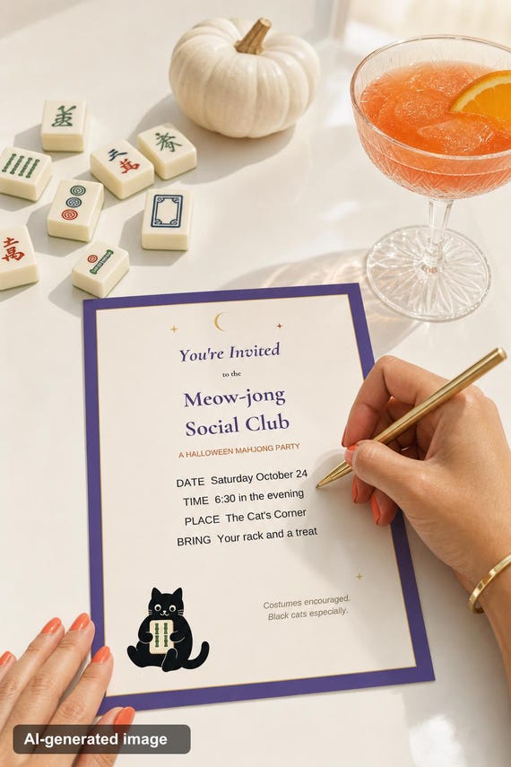 Halloween Mahjong Party Set Printable Mahjong Rules for Beginners Cheat Sheet Score Tracker Editable Invitation Charleston Guide Download detail