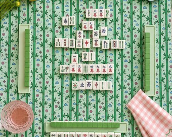 Bamboo Mahjong Tablecloth Square Tile Print Table Cover Game Night Hostess
