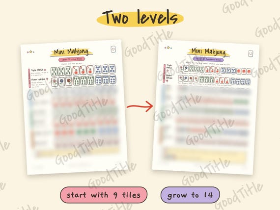 Mini Mahjong Card for Kids: Simplified Printable Game, Beginner Hands, Family Night Star Chart detail