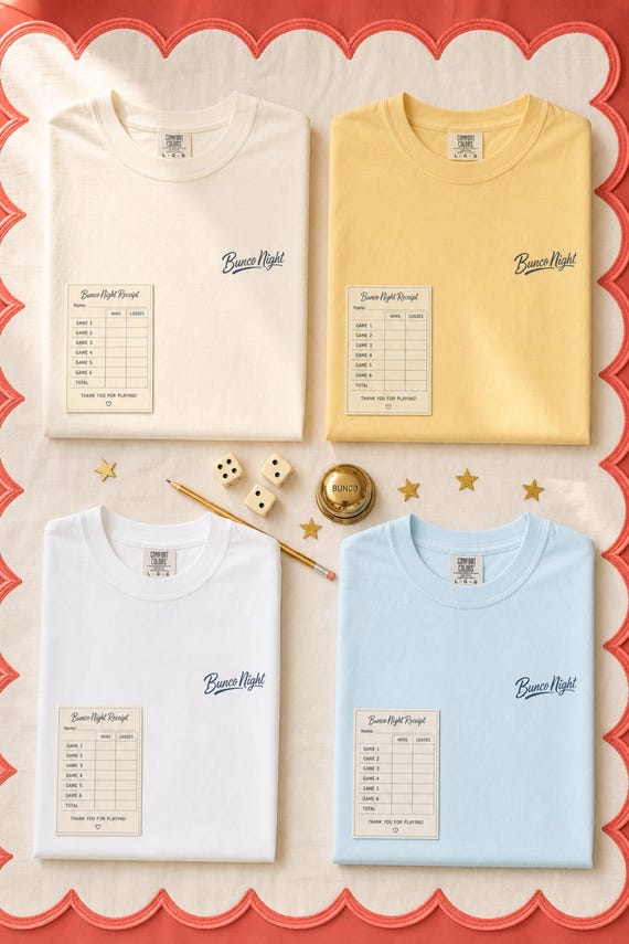Bunco Night Shirt Funny Receipt Tee Comfort Colors Bunco Gift for Women Game Night Group Shirt Dice Game Front and Back Print detail